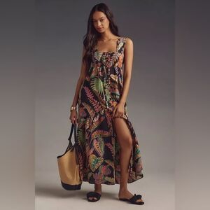 NWOT FARM Rio Cool Foliage Black Sleeveless Maxi Dress XS